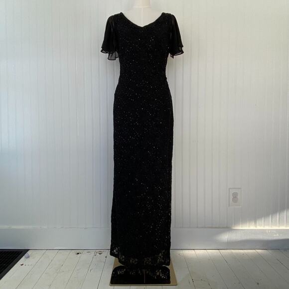 Vintage Womens Whimsigoth Lace Maxi Dress Size 5 Sequins Empire Waist 90s Glam - Picture 3 of 16